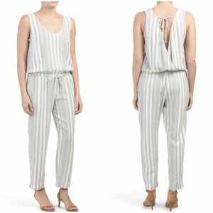 CLOTH & STONE White Gray Striped Sleeveless Tie Waist Jumpsuit Romper Size XS